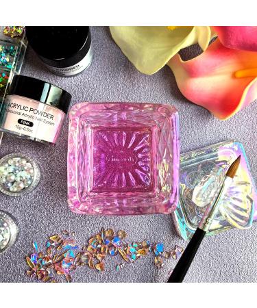 CORFULRA Dappen Dish for Acrylic Nail Liquid Large Square Butterfly Glass Jar with Lid Ideal for Monomer Acetone & Nail Brush Rainbow B-White - Buy Online on GoSupps.com