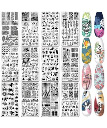 Biutee Nail Art Stamping Plate Set - 15PCS Nail Stamping Kit with Silicone Stamper & Scraper - Flower, Animal, Lace & Holiday Designs - Buy Online on GoSupps.com