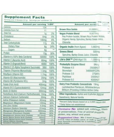 Green Foods True Vitality Plant Protein Shake with DHA - Vanilla 25.2 oz | Vegan Protein Supplement - Buy Online on GoSupps.com