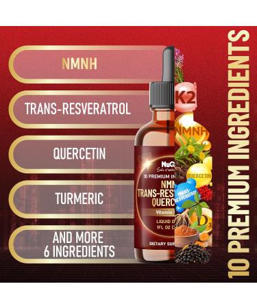 10in1 NMNH Liquid Drops w/NMNH 1000mg Vitamin D3-K2 Quercetin Suppement Trans-resveratrol and 5 More Herbals - Cellular Energy & Vitality Healthy Aging - 1 FL Oz - 2 Month Supply - Buy Online on GoSupps.com
