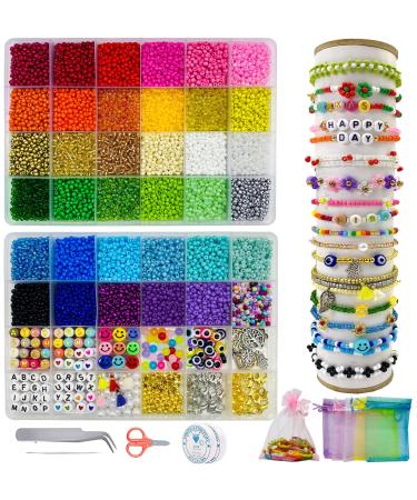 Seed Beads 16000pcs 3mm 36 Color Glass Beads for Bracelet Making Kit Aesthetic Glass Seed Beads with 22 Different Beads Charms Kit for DIY Bracelet Necklace Ring Making (3mm)