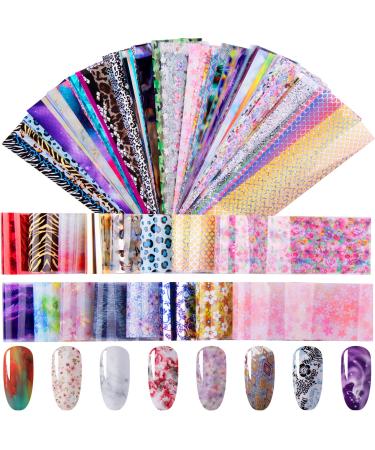 Duufin 200 Sheets Nail Foils Nail Art Foil Transfer Stickers Laser Flower Nail Foil Adhesive Nail Foil Transfer Sheets Paper Starry Sky Stars Flower Transfer Foil for Nail Art DIY Decoration Mixed Style