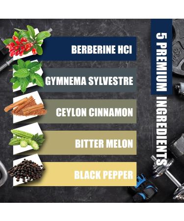BMVINVOL 5-in-1 Berberine Supplement with Ceylon Cinnamon Gymnema Sylvestre Bitter Melon & Black Pepper - Supports Immune Function Cardiovascular Heart (120 Count) - Buy Online on GoSupps.com
