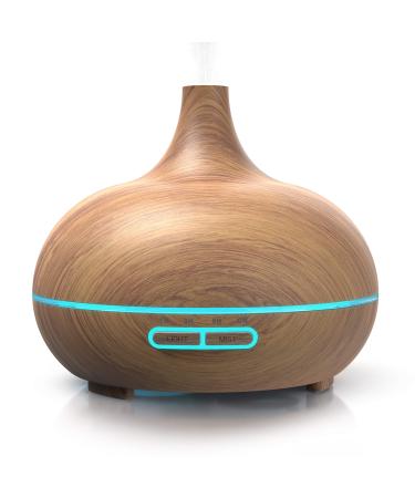 ARENDO - Ultrasound LED Aroma Diffuse 300 ml - humidifier room humidifier Nachlicht - LED ring - 7 LED colors - Timer function - Duration lever mode - pleasantly quiet operating noise - wooden decor