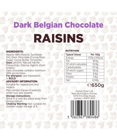 Dark Belgian Chocolate Covered Raisins Sultanas | Dairy Free | Vegan | Gluten Free - 650g - Buy Online on GoSupps.com