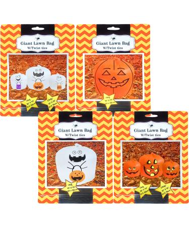 Set Of 4 Halloween Decorative Giant Lawn Bags With Twist Ties (Pumpkin & Ghost)