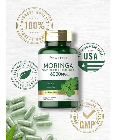 Carlyle Moringa Oleifera 180 Capsules - Non-GMO Gluten Free Supplement - Green Superfood from Moringa Leaf Powder - Buy Online on GoSupps.com