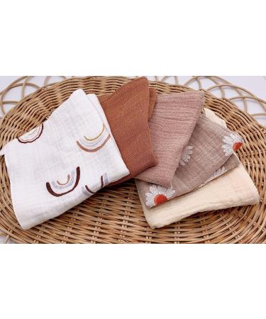COCOAbi 100% Muslin Baby Washcloth Set in Boho Dreams | 5pc Toddler Washcloth Set | Boho Colors | Soft 9x9 Bath Cloths - Buy Online on GoSupps.com