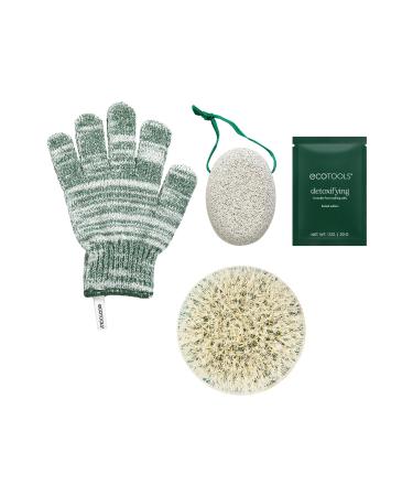 EcoTools Limited Edition Snowy Glow Kit Shower Gloves Dry Body Brush Foot Pumice Stone & Foot Soak 4 Piece Gift Set Snowy Glow Set 4 Piece