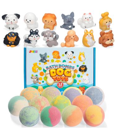 Bath Bombs with Cute Dogs Figures for Kids, 12 Packs Bubble Bath Bombs with Surprise Inside, Natural Essential Oil SPA Bath Fizzies Set, Birthday Gift for Boys and Girls Easter Basket Stuffers Dog Toys