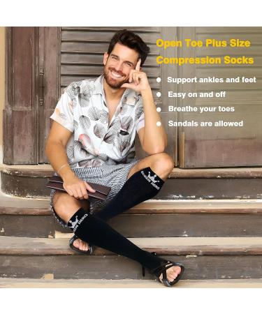 WHOTAY 2 Pairs Plus Size Toeless Compression Socks Wide Calf 20-30mmHg - Black 3XL - Buy Online on GoSupps.com