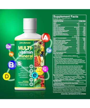 Life's Fortune Liquid Multivitamin for Adults Men & Women Teens High Absorption Daily Vitamins Trace Minerals Amino Acids with Biotin L-Arginine Potassium Tropical Flavor Sugar Free 32 oz 32 Fl Oz (Pack of 1) - Buy Online on GoSupps.com