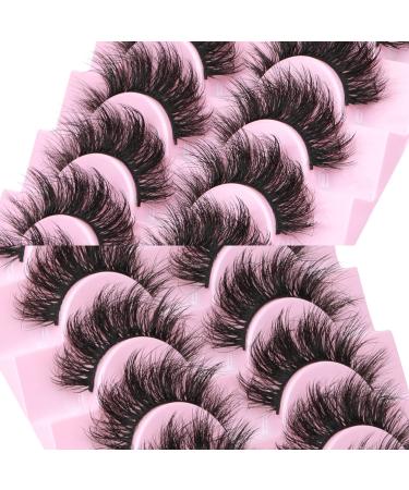 wiwoseo Eyelashes Natural Volumn Faux Mink Lashes Natural Wispy Fluffy Curly Lashes 17MM 3D Effect Fake Eyelashes Little Dramatic 10 Pairs