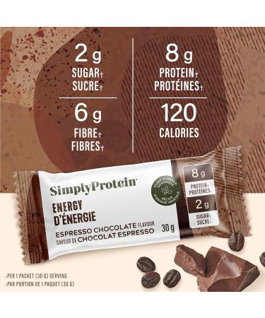 Simply Protein - Espresso Chocolate Energy Bites 12 Bars - Plant Based Caffeinated Squares - 55mg Caffeine - Energy Boost - 8g Protein 2g Sugar 6g Fibre 120 Calories - Vegan Gluten Free Non GMO Espresso Chocolate 360 g (Pack of 1) - Buy Online on GoSupps.com
