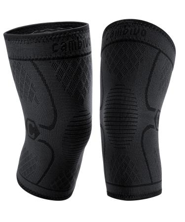 CAMBIVO 2 Pack Knee Brace Knee Compression Sleeve Support for Men and Women Knee Pads for Running Hiking Meniscus Tear Arthritis Joint Pain Relief (Black Small) Small Black