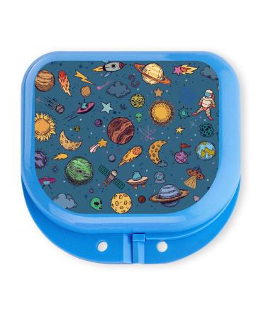 Cute Retainer Cases  Retainer Holder Case 1 Pack  Aligner Case with Funny Cartoon  Night Guard Case with Space Patterns (Blue)