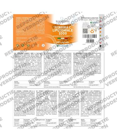 Bandini Liposomal Vitamin C 1000 mg 180 capsules High dose liposomal vitamin C 100 vegan Immune system bones cartilage skin teeth fatigue Pure Ascorbic Acid - Buy Online on GoSupps.com