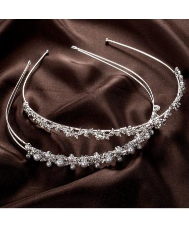 Rhinestone Wedding Headband Set - Crystal Flower Girl Crown Tiara for Bride & Bridesmaids - Faux Pearl Headdress for Wedding Party - Buy Online on GoSupps.com