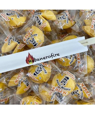 Habanerofire Fortune Cookies, 50 Individually Wrapped Cookies with Fun Fortunes, Lucky Numbers, Chinese Language, plus One Set Habanerofire Chopsticks