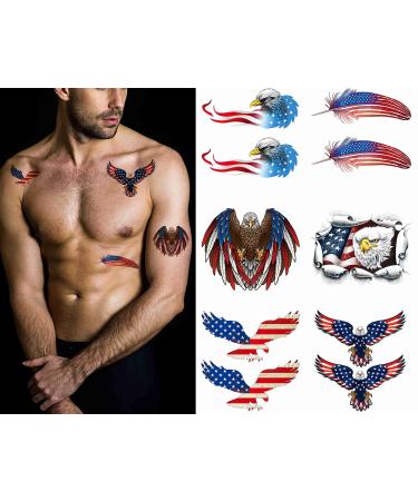 Eagle 10 sheets Temporary Tattoos for Adults Men Women Feather America Flag Abstract Independence Day Usa Flags Flying Wing Bald Breaking Through a Wall Fake Tattoo Kits Sets For Neck Arm Hands Leg