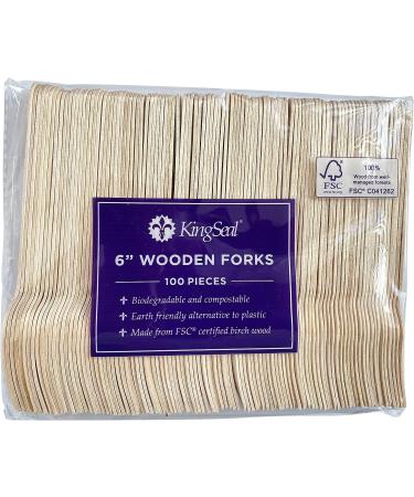 KingSeal Biodegradable Birch Wood Cutlery Forks - 6 Inch, Pack of 100 - Eco-Friendly Disposable Utensils - Buy Online on GoSupps.com