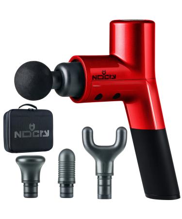 NoCry Professional Deep Tissue and Muscle Massage Gun; Cordless and Handheld with 5 Speeds (max 3200 BPM) and 4 Attachment Heads; Relief for Athletes, Office Workers. Red