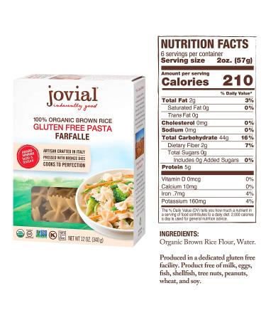 Jovial Farfalle Gluten-Free Pasta | Organic Whole Grain Brown Rice | Non-GMO, Kosher | Made in Italy | 12 oz - Buy Online on GoSupps.com