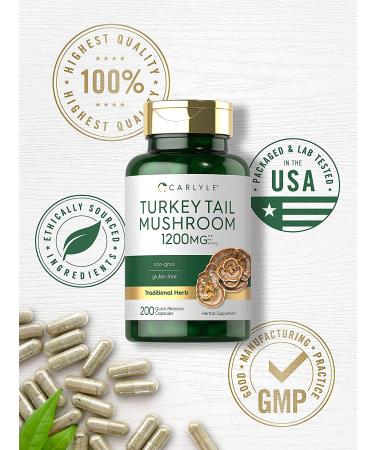Carlyle Turkey Tail Mushroom Capsules 1200mg 200 Count Non-GMO Gluten Free Extract - Buy Online on GoSupps.com