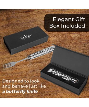 Caliber Gourmet Tactical Butterfly Knife Spoon - Stainless Steel Folding Switchblade for Camping, Hiking, Kitchen BBQ Grill - Fork Utensil - Buy Online on GoSupps.com