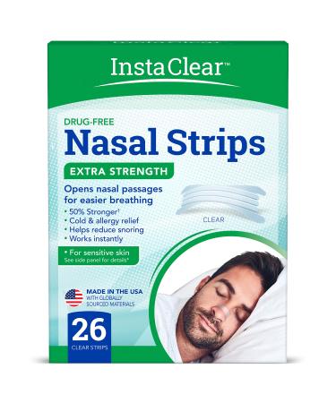 Instaclear Extra-Strength Nasal Breathing Strips, Clear 26 ct | Works Instantly, Nasal Congestion Relief, Stops Snoring, Cold & Allergy