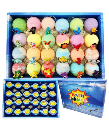 Bath Bombs for Boys with Toys. 24 Set of Gentle Kid Friendly Ingredients Colorful Bath Bomb Gift Set with Bonus Toys (Not in The Bombs). Great Birthday Gift for Boys & Girls!