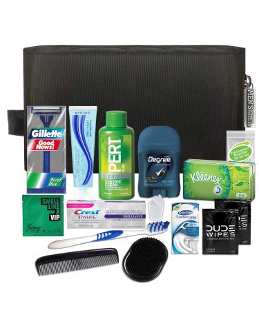 Convenience Kits International Mens Premium 15 Piece Assembled Travel Kit Featuring: Gillette Disposable Razor and Crest Toothpaste 15-Piece - Buy Online on GoSupps.com