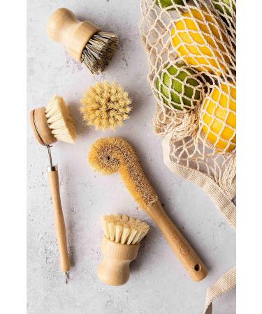 ARYA. | Eco Dish Brush Set | 4 Kitchen Washing Up Brushes & One Replacement Head | Bamboo & Natural Fibers | Eco Friendly Wooden Pot Brush Scourer Scrubber Sponge Alternative - Buy Online on GoSupps.com
