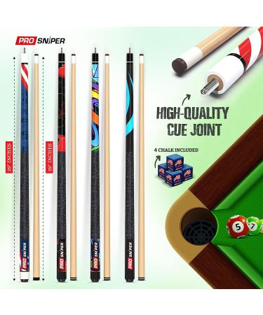 ProSniper Pool Cue Set - 4 Canadian Maple Wood Cues with Chalk - Durable & Unique Design for Professional Billiard Players - Buy Online on GoSupps.com