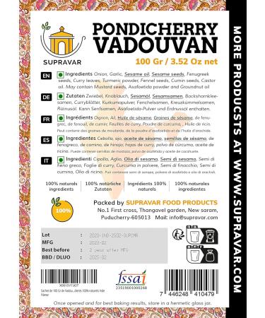 100g bag of Vadouvan - Authentic curry spices from Pondicherry 100% natural ingredients India - Buy Online on GoSupps.com