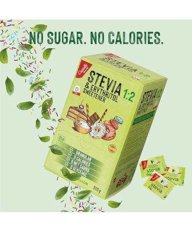 Castello since 1907 Stevia Erythritol Sweetener 204 sachets 2.5g - Natural Sugar Substitute - Keto Paleo Friendly - 0 Calories 0 Glycemic Index - Non-GMO - 510g - Buy Online on GoSupps.com