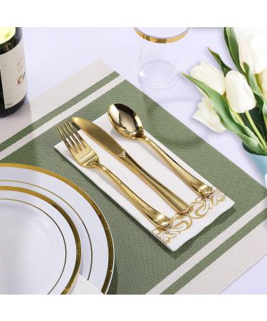 175 Piece Gold Dinnerware Set | FOCUSLINE Disposable Dinner Set for 25 Guests with Plates, Silverware, Cups, and Napkins - Buy Online on GoSupps.com