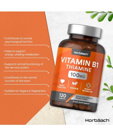 Vitamin B1 Thiamine High Strength 100mg | 120 Vegan Tablets | No Artificial Preservatives | by Horbaach 120 count (Pack of 1) - Buy Online on GoSupps.com