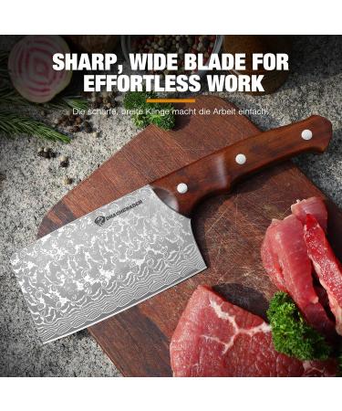 Handmade Drahcenader Damast Hunting & Chef Knife - VG10 Steel Wooden Handle PU Leather Sheath | Outdoor Camping Gear - Buy Online on GoSupps.com