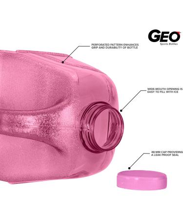 Geo Sports Bottles 1 Gallon BPA Free Reusable Leakproof Wide Mouth Sports Water Jug Bottle with Handle and 48mm Screw Cap Pink - Buy Online on GoSupps.com