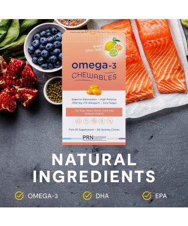 Omega 3 Gummy Chewables - 90 Gel Chews 30-Day Supply Citrus Flavor - 1760mg Ultra-Pure rTG Omega 3 for Eye Heart Brain Joint & Immune Health - Buy Online on GoSupps.com