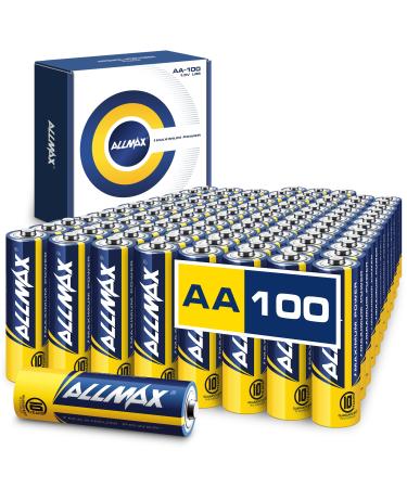 Allmax AA Maximum Power Alkaline Double A Batteries (100 Count)  Ultra Long-Lasting, 10-Year Shelf Life, Leakproof Design, 1.5V 100 Count (Pack of 1)