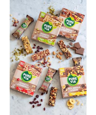 Pure Via Barres de C r ales Nuts Chocolat & Pointe de Sel - Riches en fibres - Sans sucre ajout | 3 x 35g Unit  - Buy Online on GoSupps.com