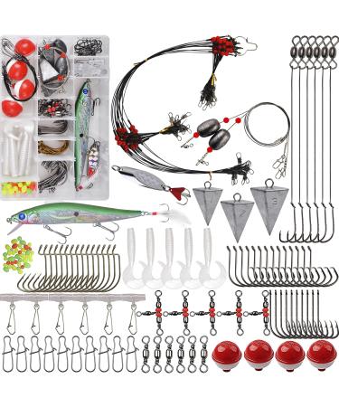 131pcs Saltwater Surf Fishing Tackle Kit - Surf Fishing Rigs Saltwater Lure Pyramid Sinker Fishing Hooks Leader Swivel Metal Spoon Surf Beach Fishing Gear Various Fishing Accessories