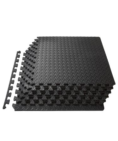 ProsourceFit Puzzle Exercise Mat , EVA Foam Interlocking Tiles Protective Flooring for Gym Equipment and Cushion for Workouts Black 1/2" Thick 24 Square Feet