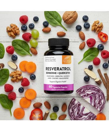 Resveratrol with Berberine Supplement For Gut Health Support | 60 Digestive Capsules For Women & Men | With Green Tea Extract Star Anise DGL Grape Seed & Quercetin | Helps Ease Bloating & Digestion 60 Count (Pack of 1) - Buy Online on GoSupps.com