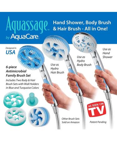 High Pressure 6-in-1 Aquassage by AquaCare - 76-mode Combo Showerhead with Hand Shower, Body Brush, Hair Brush & Arm in One! Stainless Steel Hose, Brush Holder - All-Chrome - Buy Online on GoSupps.com