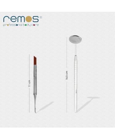 REMOS Tooth Discoloration Eraser & Plaque Remover Set - Stainless Steel Dental Mirror for Whiter Teeth - Buy Online on GoSupps.com