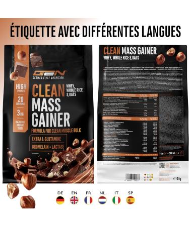 Clean Weight Gainer - 3 kg - Avec Glucides Complexes et Prot ines - Id al pour la Phase de Prise de Masse - Poudre pour la Prise de Masse et de Poids - V g tarien - Saveur Hazelnut Nougat Hazelnut Nougat 3 kg - Buy Online on GoSupps.com