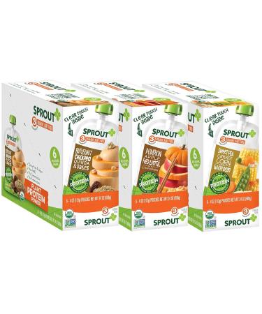 Sprout Organic Baby Food Stage 3 Pouches Variety Pack - Butternut Chickpea Pumpkin, Red Lentil, Sweet Pea White Bean Purees - 4 Oz (Pack of 18) - Buy Online on GoSupps.com